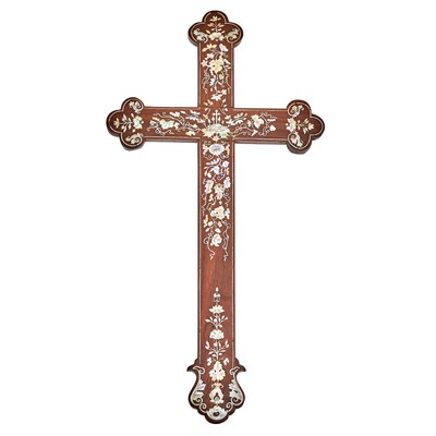 Lot 598 - A Chinese Macau Shell-inlaid Hongmu Apostle Cross