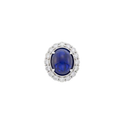 Lot 1208 - White Gold, Cabochon Sapphire and Diamond Ring