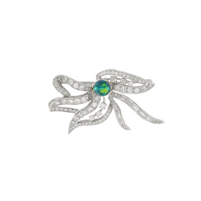 Lot 2089 - Platinum, Black Opal and Diamond Pendant-Brooch