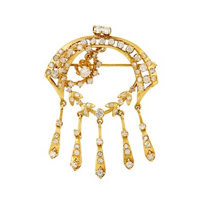 Lot 1159 - Gold and Diamond Fringe Pendant-Brooch