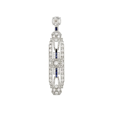 Lot 1181 - Platinum, White Gold, Diamond and Simulated Sapphire Pendant