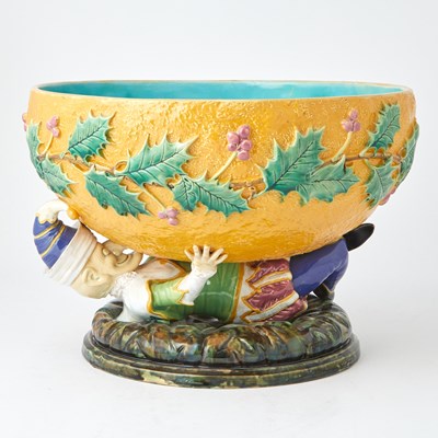 Lot 177 - George Jones Majolica Orange-Ground "Mr. Punch" Punch Bowl