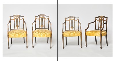 Lot 137 - Set of Four George III Polychrome Painted Armchairs