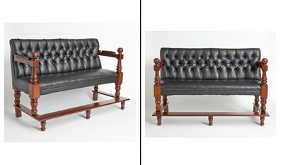 Lot 542 - Pair of Mahogany and Faux Leather Upholstered Billiard Bleachers
