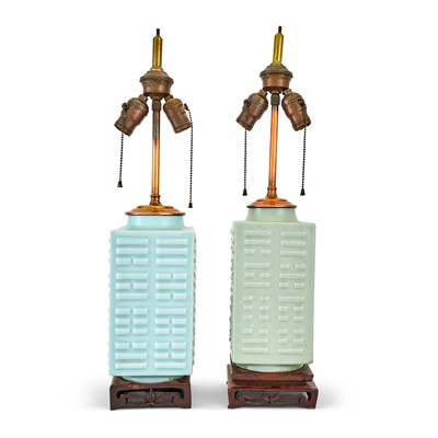 Lot 689 - A Pair of Chinese 'Cong' Porcelain Vases