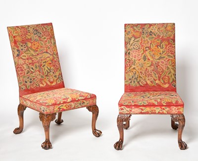 Lot 140 - Pair of George II Needlework Upholstered Walnut Side Chairs