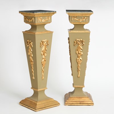 Lot 42 - Pair of Italian Neoclassical Style Parcel-Gilt and Painted Wood Pedestals