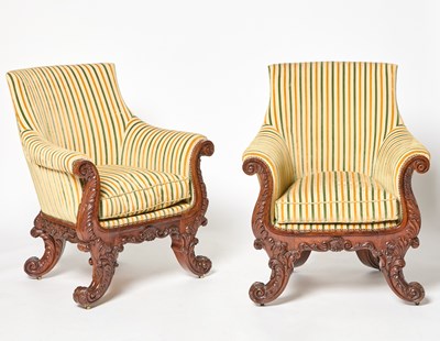 Lot 142 - Pair of George IV Solid Rosewood Lyre Shaped Bergères