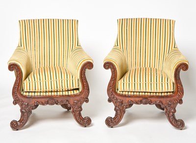 Lot 142 - Pair of George IV Solid Rosewood Lyre Shaped Bergères