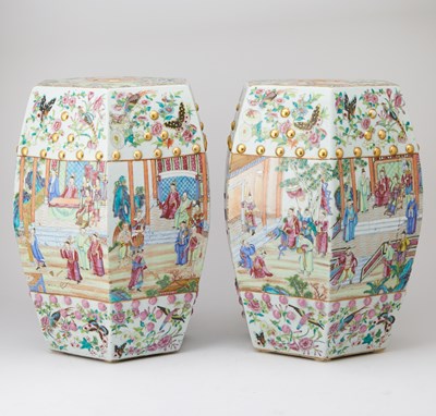 Lot 119 - Good Pair of Chinese Rose Mandarin Porcelain Garden Stools