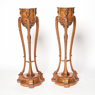 Lot 186 - Pair of George III Style Painted and Carved Satinwood Torcheres