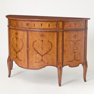Lot 550 - George III Style Marquetry Satinwood and Mahogany D-Shaped Commode
