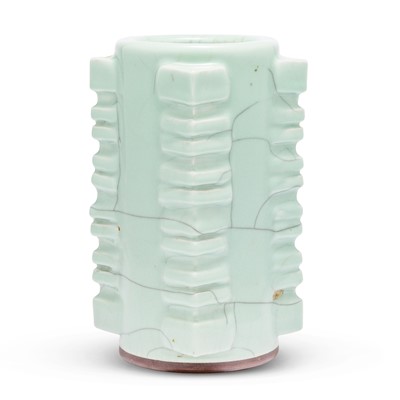 Lot 250 - A Chinese Celadon Glazed Porcelain 'Cong' Vase