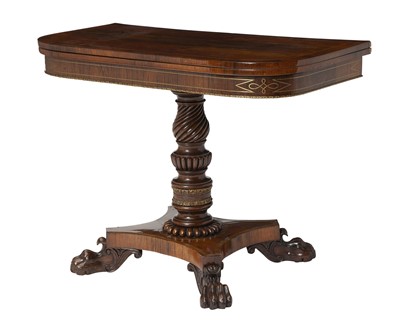 Lot 303 - Late Regency Gilt Metal Mounted and Brass-Inlaid Rosewood and Rosewood Grained Card Table