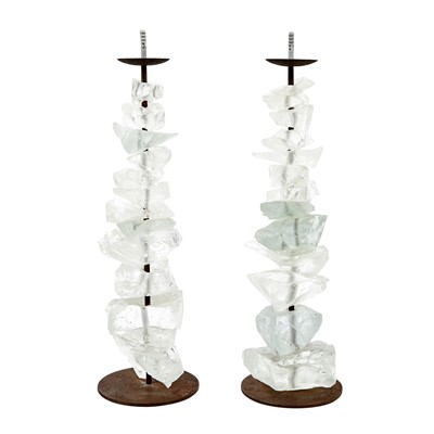 Lot 302 - Pair of Venetian Glass and Oxidized Metal Pricket Candlesticks
