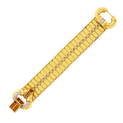 Lot 202 - Gold, Citrine and Diamond Buckle Strap Bracelet