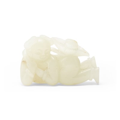 Lot 487 - A Chinese White Jade Carving of Boy