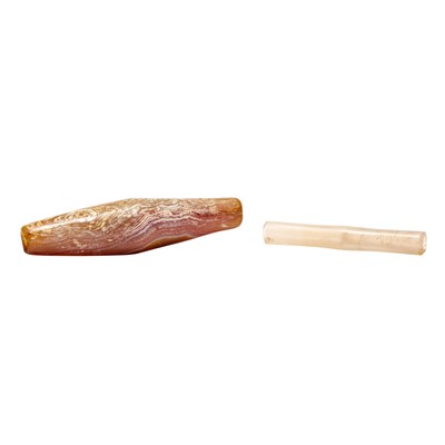 Lot 734 - Two Chinese Tubular Agate Beads