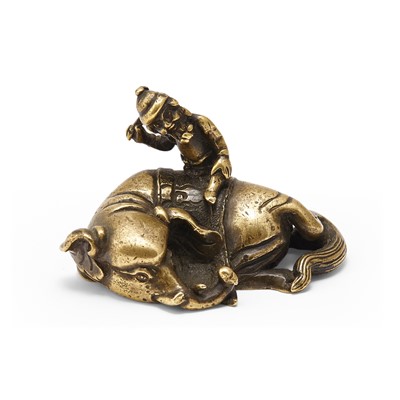Lot 69 - A Chinese Gilt Bronze 'Foreigner'-on-Elephant Scroll Weight