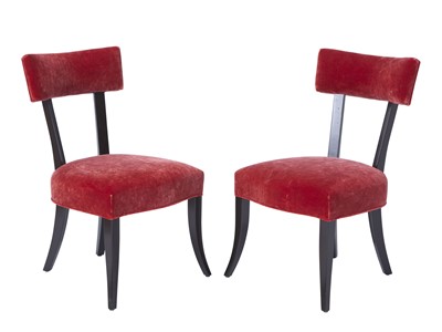 Lot 399 - Pair of Velvet Upholstered Stained Wood Side Chairs