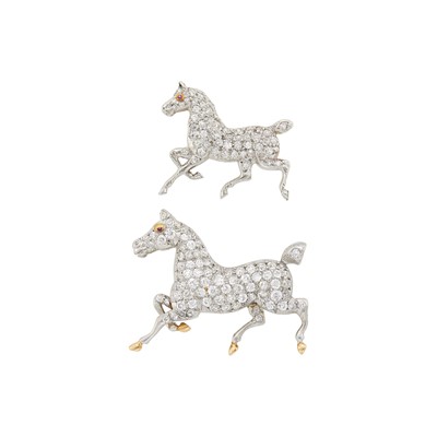 Lot 1223 - Pair of Platinum, Gold and Diamond Prancing Horse Pins