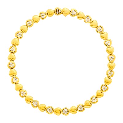 Lot 1180 - Gold and Diamond Heart Link Necklace, France
