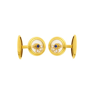 Lot 1028 - Chopard Gold and Sapphire 'Happy Diamonds' Cufflinks