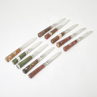 Lot 151 - Set of Ten Victorian Sterling Silver Mounted Hardstone Dessert Knives