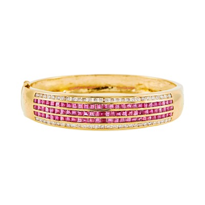 Lot 1226 - Gold, Ruby and Diamond Bangle Bracelet