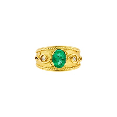 Lot 1300 - Gold, Emerald and Diamond Band Ring