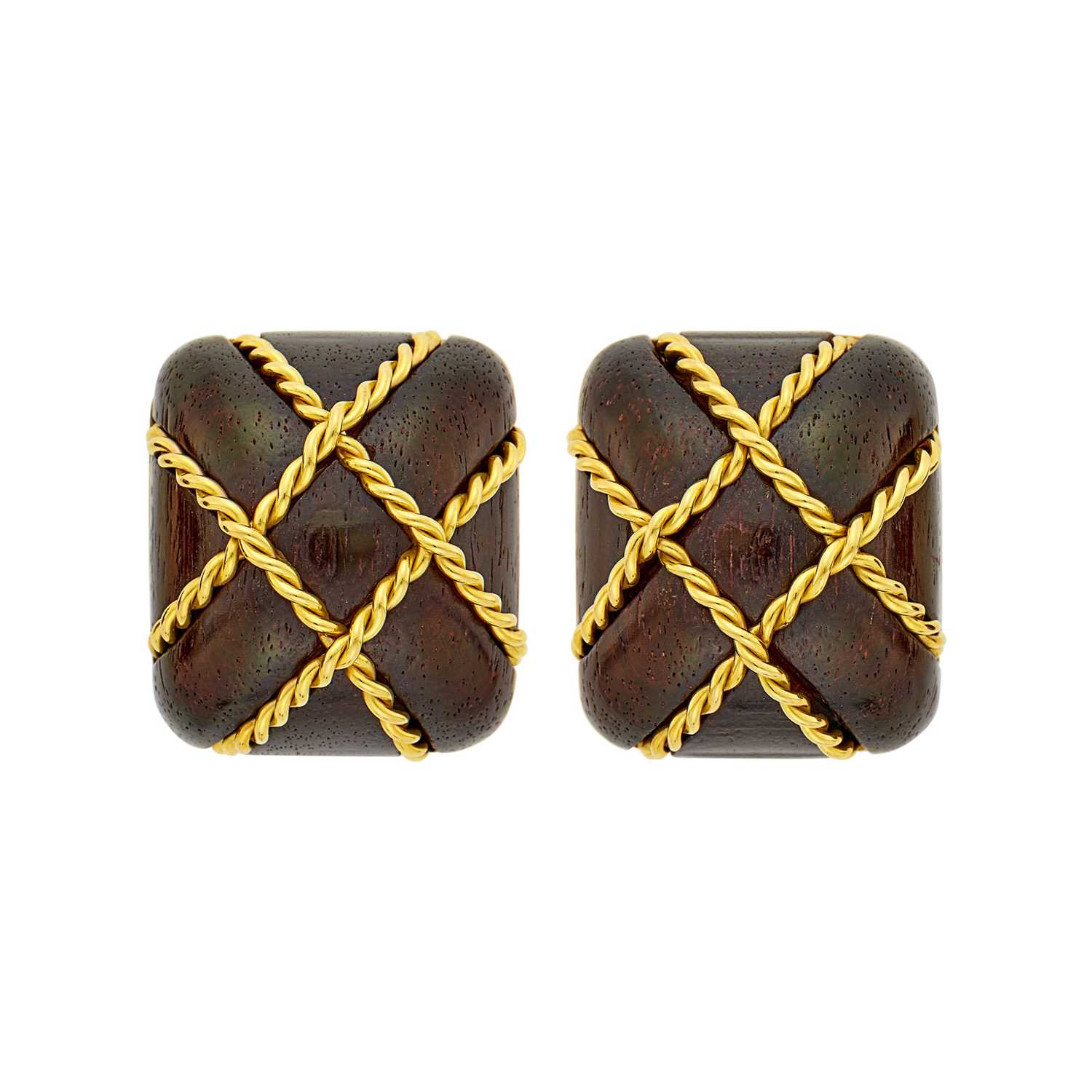 Lot 11 - Seaman Schepps Pair of Gold and Wood  'Cage' Earclips
