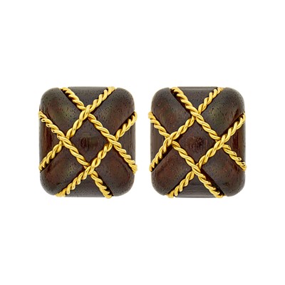 Lot 11 - Seaman Schepps Pair of Gold and Wood  'Cage' Earclips