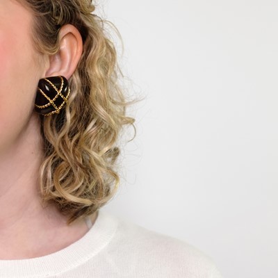 Lot 11 - Seaman Schepps Pair of Gold and Wood  'Cage' Earclips
