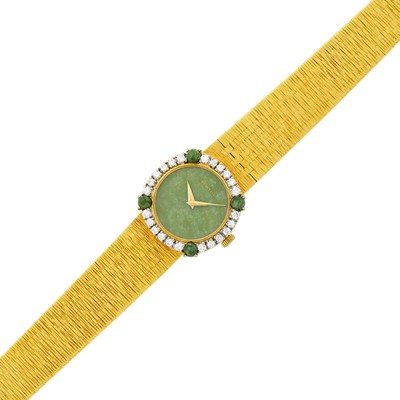Lot 1195 - Tiffany & Co. Gold, Nephrite and Diamond Wristwatch