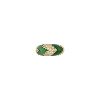 Lot 249 - Van Cleef & Arpels Gold, Green Onyx and Diamond Bombé Ring, France