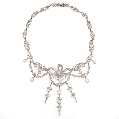 Lot 2081 - White Gold and Diamond Bow Necklace