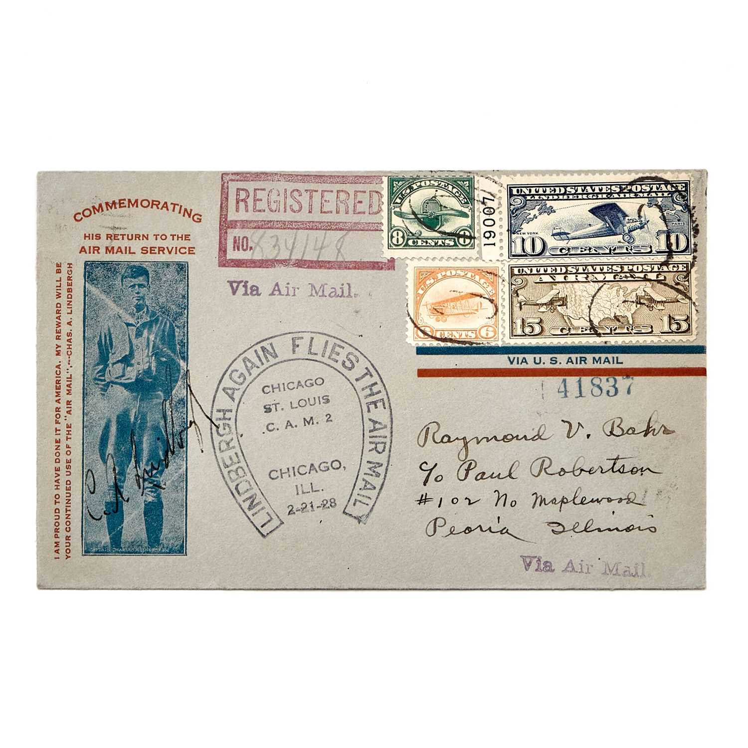 Lot 1032 - Charles Lindbergh Autographed Flown Cover.
