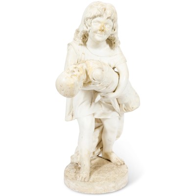 Lot 182 - Italian Carved White Marble Statue of a Girl Holding a Baby