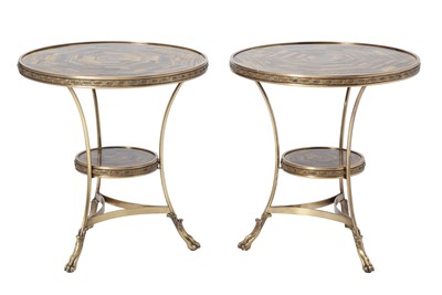Lot 413 - Pair of Tiger-Eye Semi-Precious Stone and Bronze Round Tables