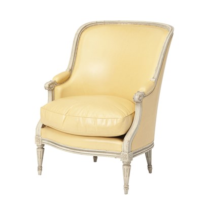 Lot 292 - Louis XVI Style Painted and Leather Upholstered Bergère