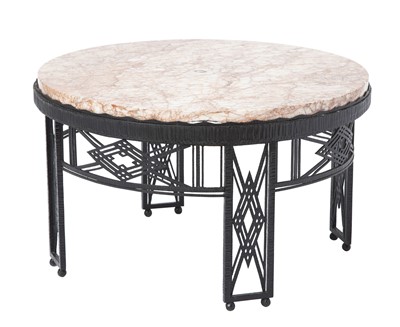 Lot 414 - Art Deco Style Marble Top Wrought Iron Low Table