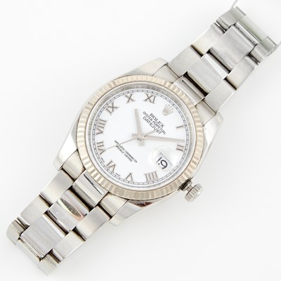 Lot 52 - Mans Gold and Metal Bracelet Watch, 31 Jewels, Rolex Datejust 37mm, 18K and Metal with box and paper