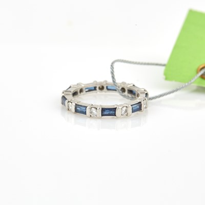 Lot 63 - Diamond and Stone Wedding Ring, 9 diamonds about 0.40 ct., Platinum 3 dwt. all, stones damaged