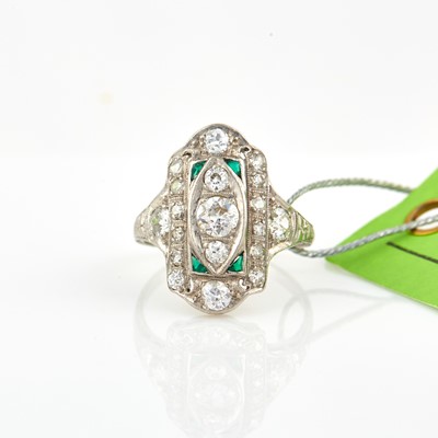 Lot 71 - Diamond and Stone Ring, 19 diamonds about 1.20 cts., Platinum 3 dwt. all, stones damaged