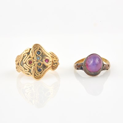 Lot 73 - Two Gold and Stone Rings, 18K and 14K 4 dwt. all, damaged