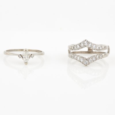 Lot 110 - Diamond Ring and Insert Ring, 19 diamonds about 0.75 ct., 14K 5 dwt.