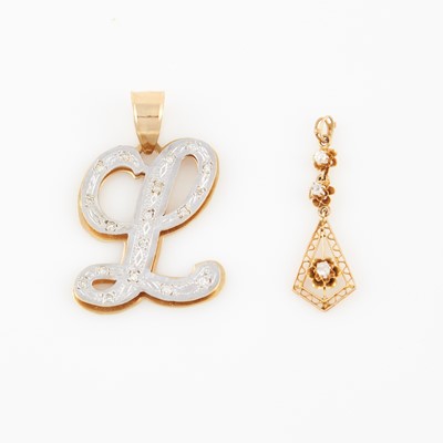 Lot 112 - Two Diamond Pendants, 14K 5 dwt.