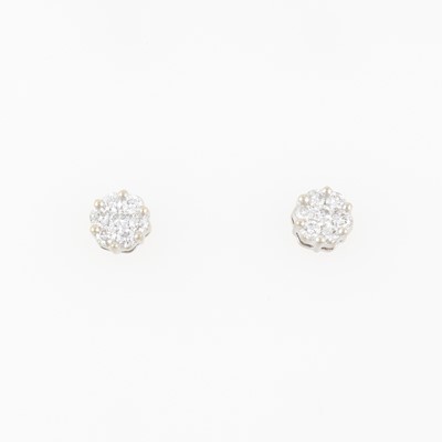 Lot 115 - Two Diamond Earrings, 14 diamonds about 1.00 ct., 14K 1 dwt.