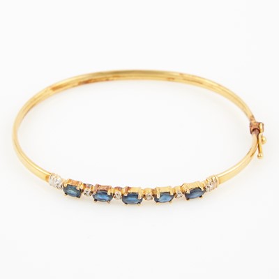 Lot 135 - Diamond and Stone Rigid Bracelet, 14K 3 dwt. all