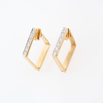 Lot 276 - Two Diamond Earrings, 12 diamonds about 0.75 ct., 14K 6 dwt.